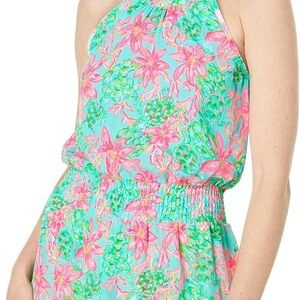 LILLY PULITZER PAMELYYN LILEEZE HALTER DRESS SURF BLUE SO SHELLEGAN  SIZE 8